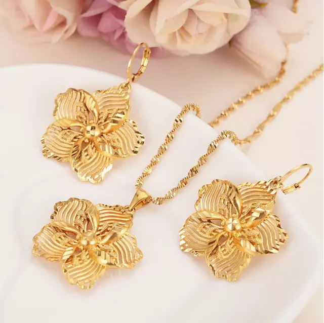 24k Gold Plated Dubai Jewelry Set Double Layer Flower Necklace CHD21396