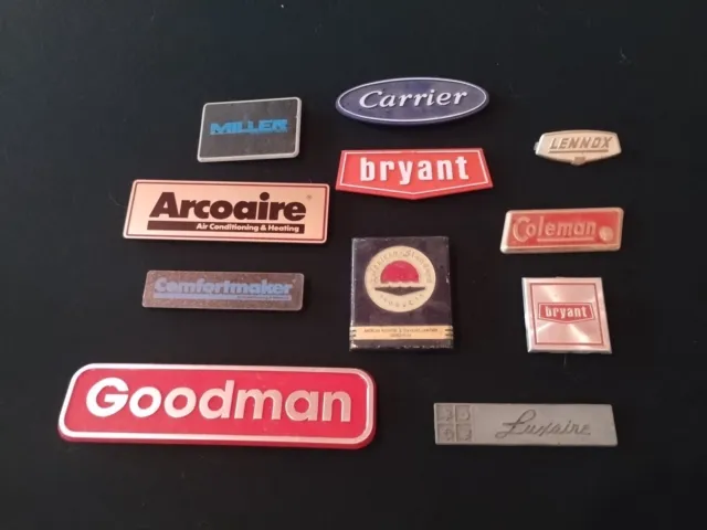 Lot Of 11 Vintage / Modern Furnace Heater Gas Plate Badges Logos Emblems