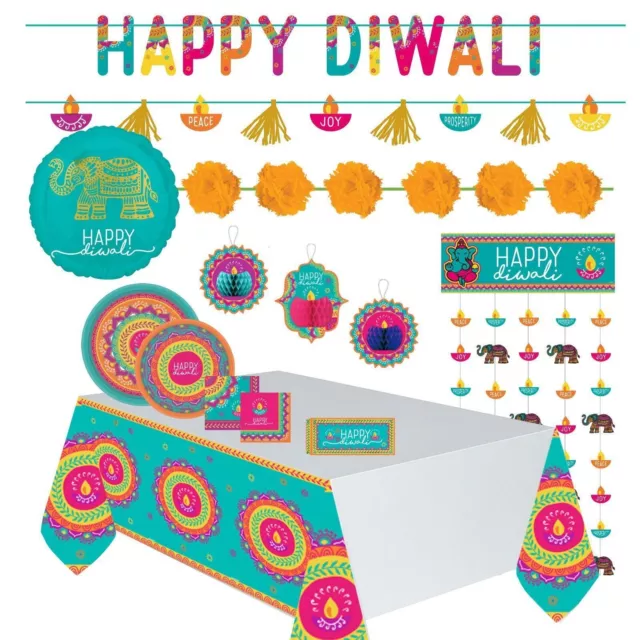 Feliz Diwali Festival Decoración Fiesta Vajilla Globo Platos Servilletas Banners