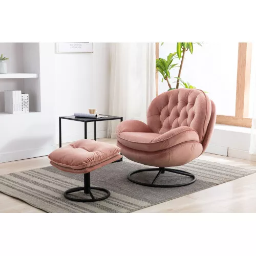 Accent Chair Living Room Pink Sofa with Ottoman