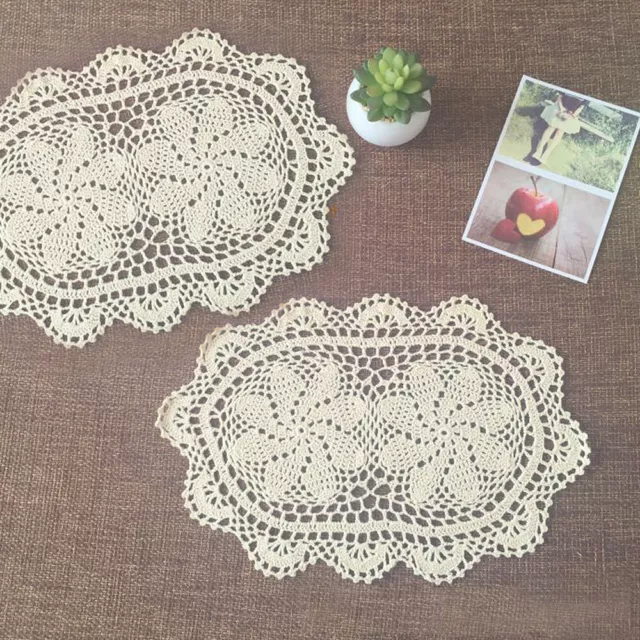 Oval Handmade Crochet Doily Cotton Table Cup Mat Party Doilies Placemat Coaster