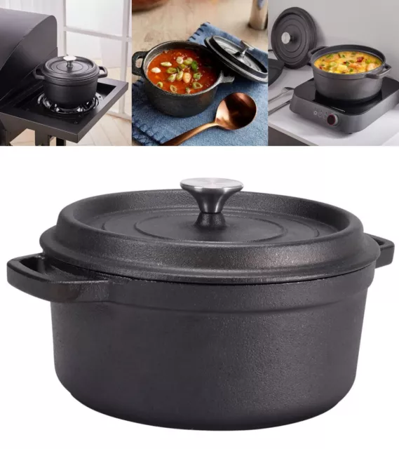 Cast Iron Pre Seasoned Dutch Oven Pot Frying Casserole Pans Dish Griddle 1/2/4 L