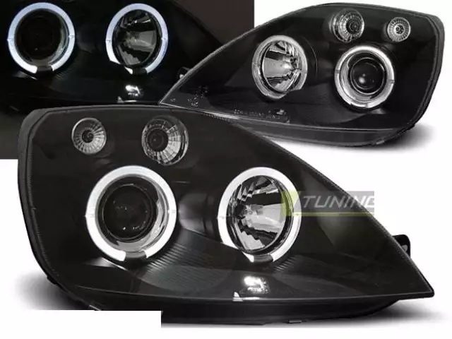 Coppia di Fari Anteriori per Ford FIESTA MK6 VI 6 2002-2005 Angel Eyes Neri IT L