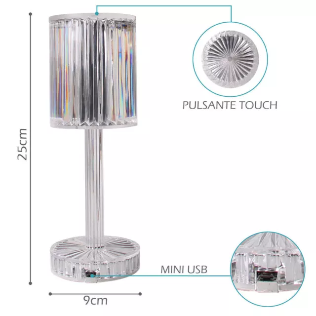 Lampada Tavolo Led Ricaricabile 3 Tonalita' Di Luce Effetto Cristallo 7