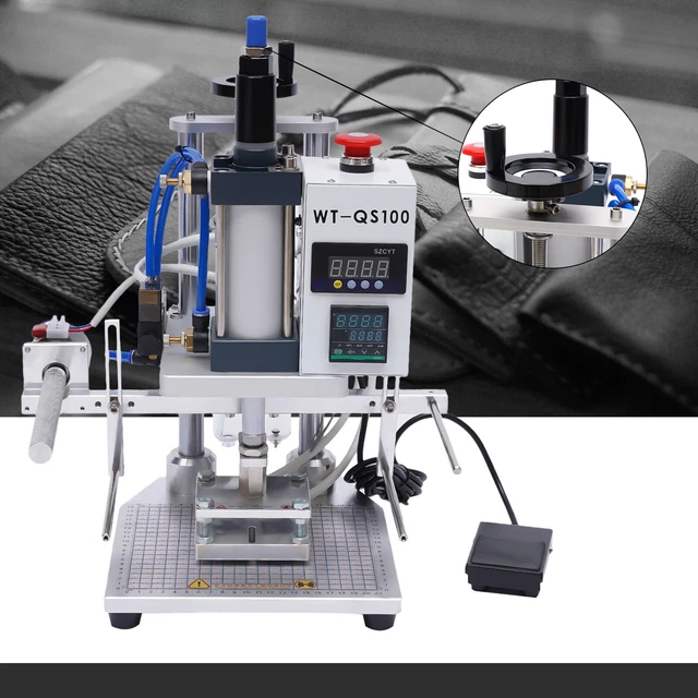 550W Hot Foil Stamping Machine Pneumatic Leather PU PVC Logo Press 8x10cm