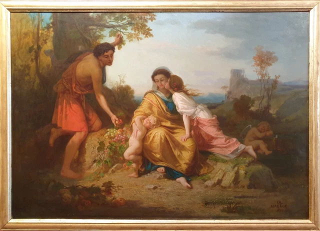 Painting Decorative Mythological Magaud Bacchus Child Landscape French 19th