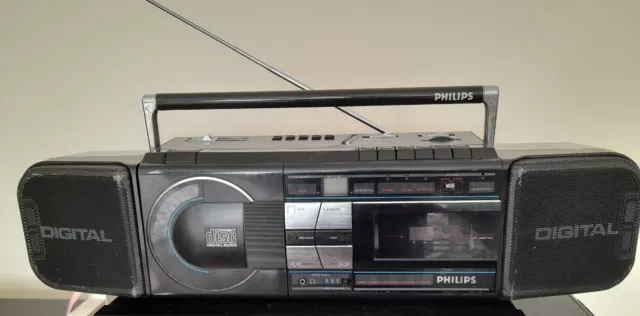 VINTAGE 1980S PHILIPS Boombox Vertical CD Cassette Player & Radio Needs ...