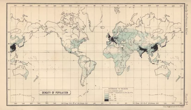 World Density of Population. BARTHOLOMEW 1898 old antique map plan chart
