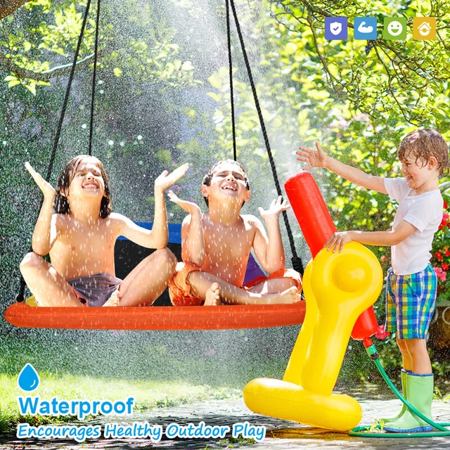 60'' Giant Tree Swing for Kids Indoor/Outdoor Round Mat Rainbow Saucer Swing Set