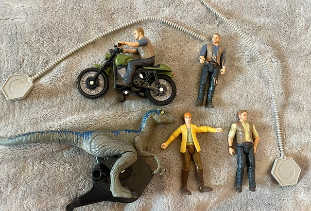 JURASSIC WORLD BUNDLE Rip-Run Dinosaur Velociraptor Blue Pull Owen Bike ...