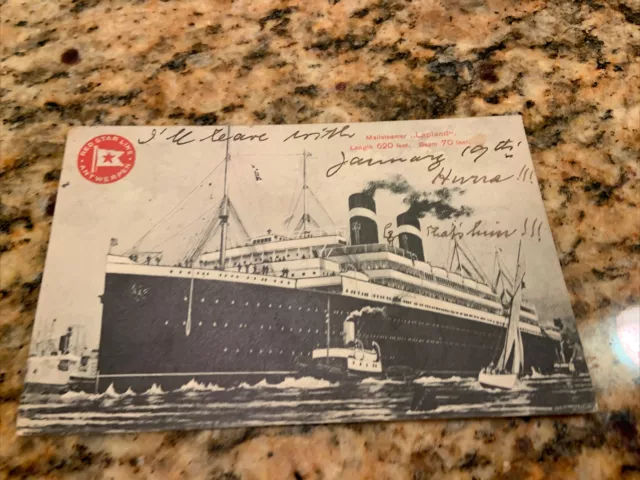 Postcard Red Star Line Antwerp Belgium Mailsteamer "Lapland" steamer ship boat