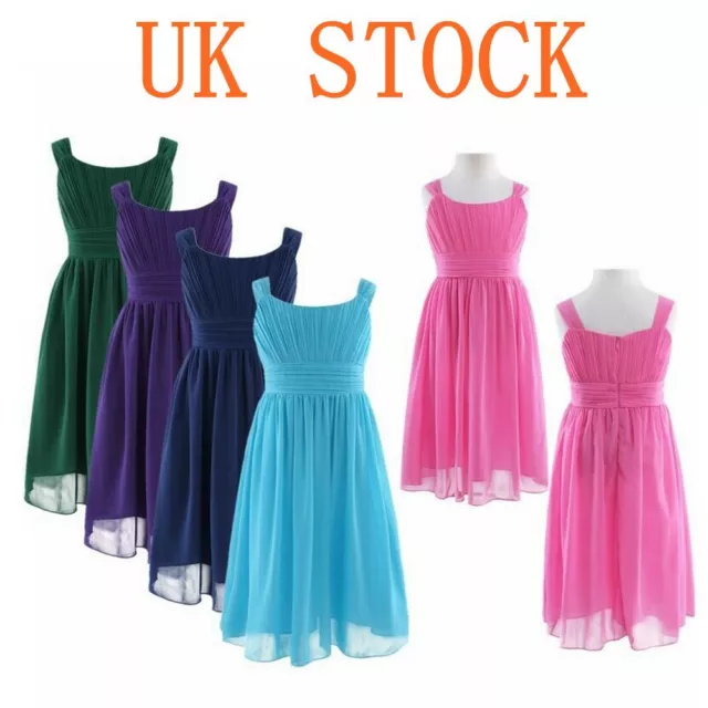 UK Kids Girls Pleated Chiffon Dress Sleeveless Princess Pageant Wedding Dresses