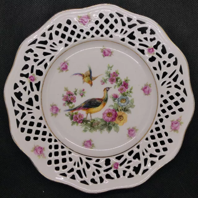 Vintage Schumann Arzberg Germany Pierced Plate with Birds and Flowers