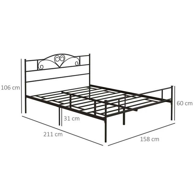 KING SIZE BED Frame, 5ft4 Metal Bed Base with Headboard and Footboard