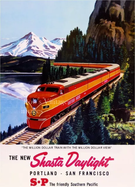 Southern Pacific Railroad Shasta Daylight AD Poster SP Portland  Train 13x18 LRG