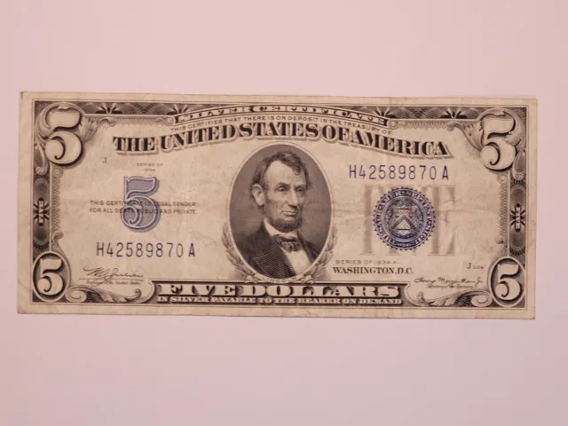 1934-A $5 Dollar Silver Certificate Blue Seal Note