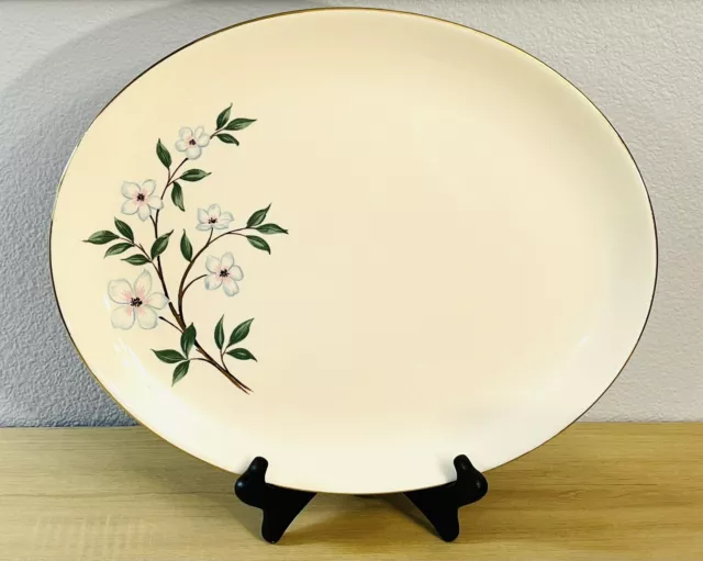 Homer Laughlin 14” Rhythm Platter Blue Pink Flowers On Ivory Mid-Century