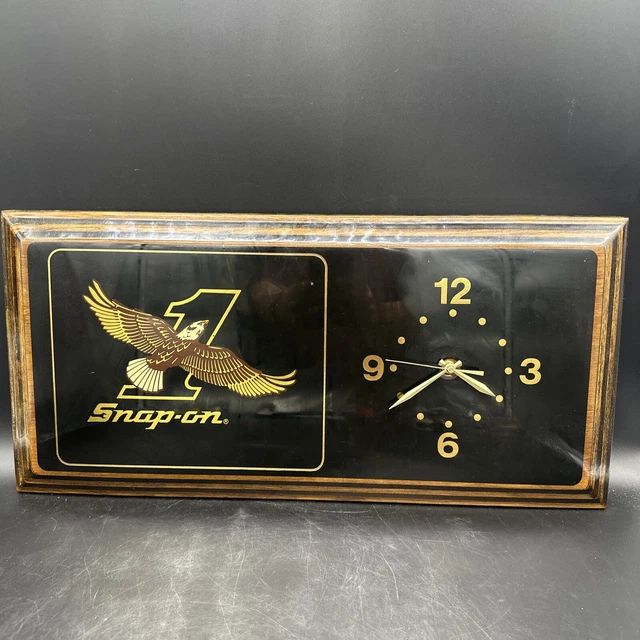 Vintage Snap-on Tools Bald Eagle WALL CLOCK Garage Lacquered Wood 23”x 11”  READ