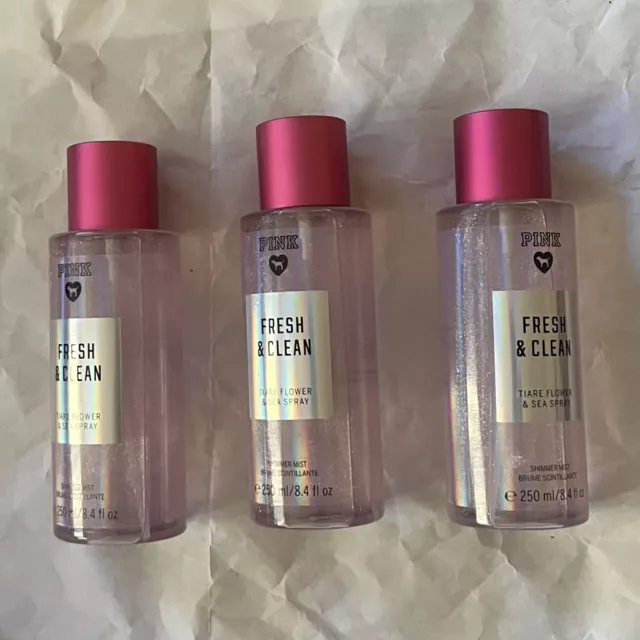 New Victoria's Secret PINK Fresh and Clean Shimmer Fragrance Body Mist 8.4oz x 3