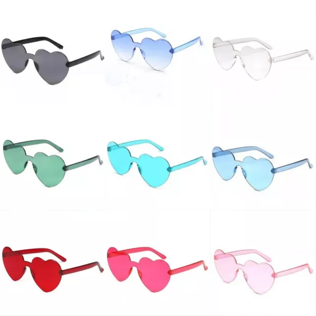 Fashion Sunglasses Frameless Lens Eyewear Women Heart Shaped Candy Color Glasses