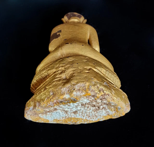 Antique 19th Century Buddha Statue Gold Gilded Alabaster Sculpture Collectible 8