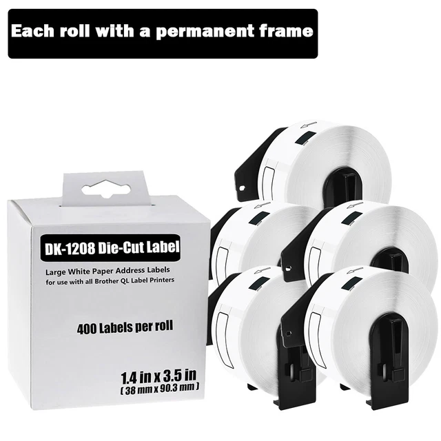 5 Roll White Address Labels DK1208 Fits For Brother DK-1208 QL-1050N 38mmx90mm