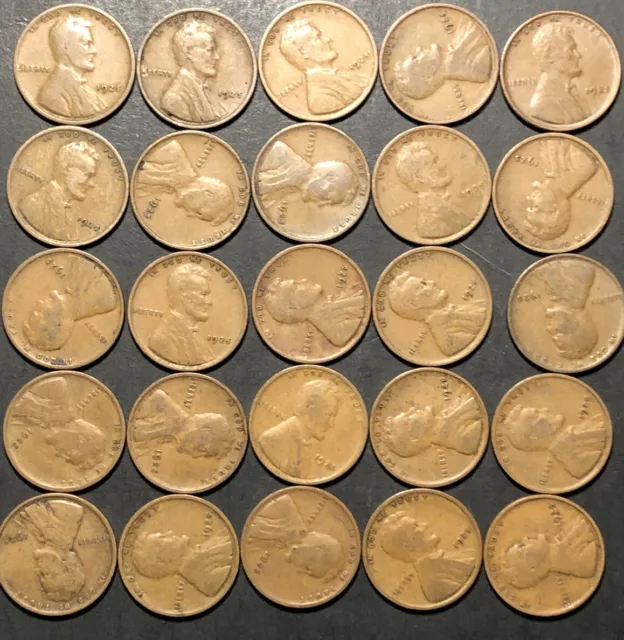 1925p Lincoln Wheat Cent Penny Half Roll 25 coins G/VG/F Average TnT-e102