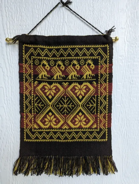 Vintage Handwoven Norwegian Scandinavian Wool Tapestry Wall Hanging