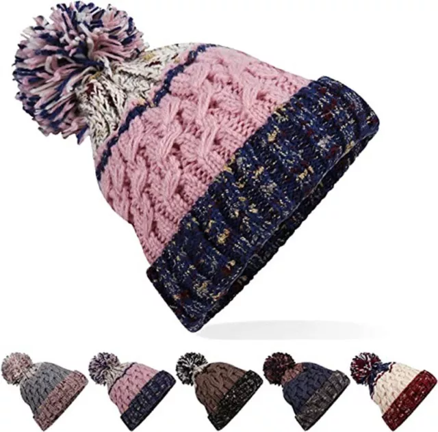 Womens Mens Winter Warm Pom Pom Chunky Knitted Beanie Ski Hat Bobble Casual Caps