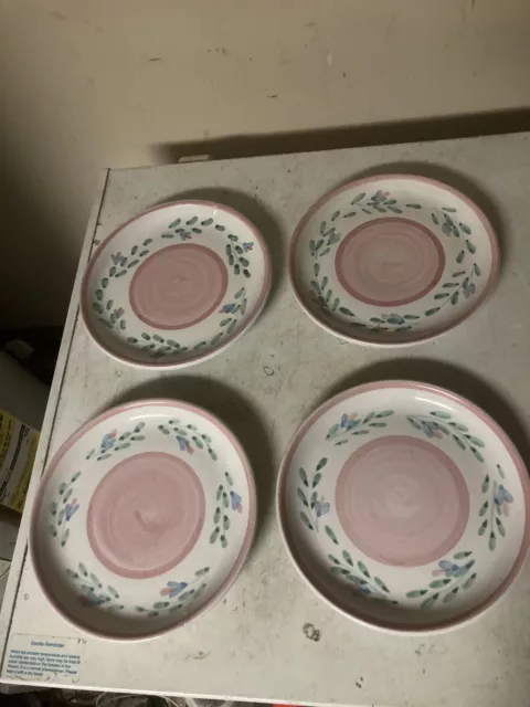 Caleca pottery (4) PINK GARLAND 8 1/4" Salad Plates Italy