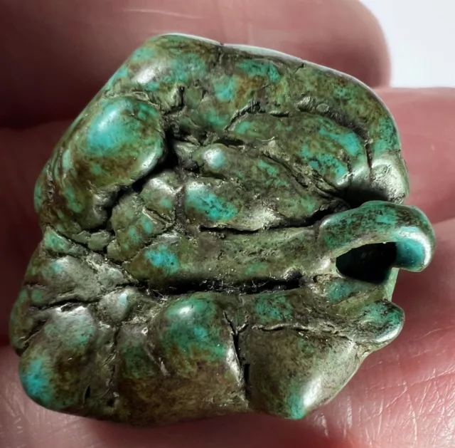 OLD TIBETAN REAL TURQUOISE FREEFORM NUGGET BEAD 100 + years old FANTASTIC PATINA