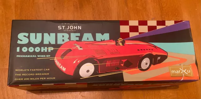 Sunbeam 1000 Land Speed Record Car Wind Up  Red Tin Toy By St John