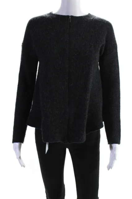 Cos Womens Rib Knit Crew Neck Full Zip Sweater Jacket Dark Gray Wool Size Medium