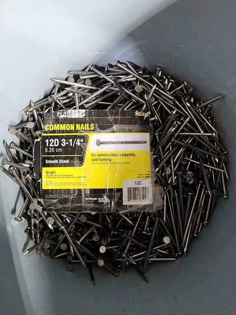 21 Lbs GRIP RITE 12D 3-1/4” Common Nails Smooth Shank Bright "New" Open Box