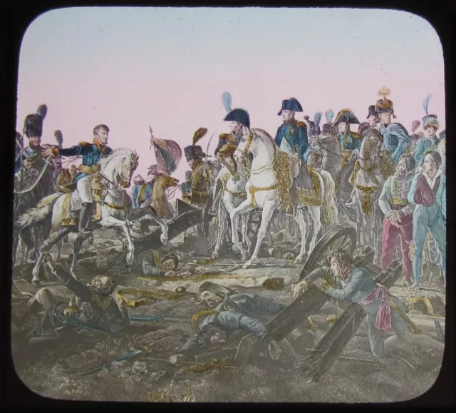 Glass Magic Lantern Slide THE BATTLE OF AUSTERLITZ C1890 DRAWING NAPOLEONIC WARS
