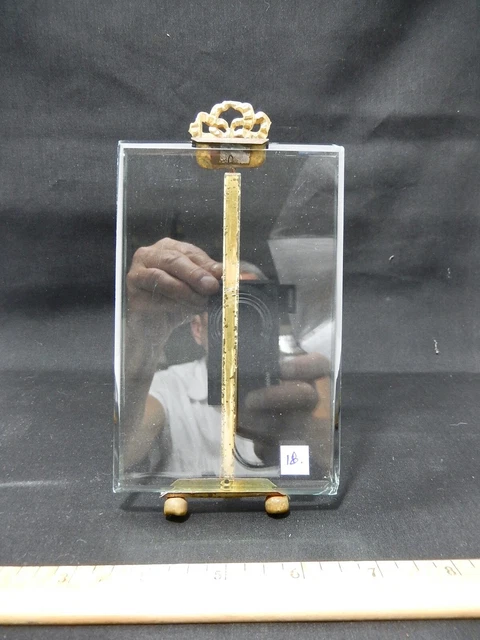 Antique French Gilt Brass-Bronze Photo Frame w/Ribbon Bow & Beveled Glass. #18.