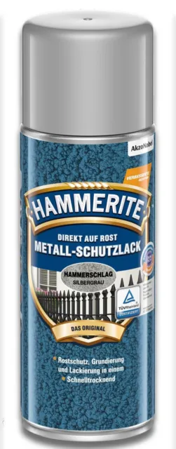 Hammerite Metall-Schutzlack HAMMERSCHLAG SILBERGRAU 400ml Spraydose Rostschutz