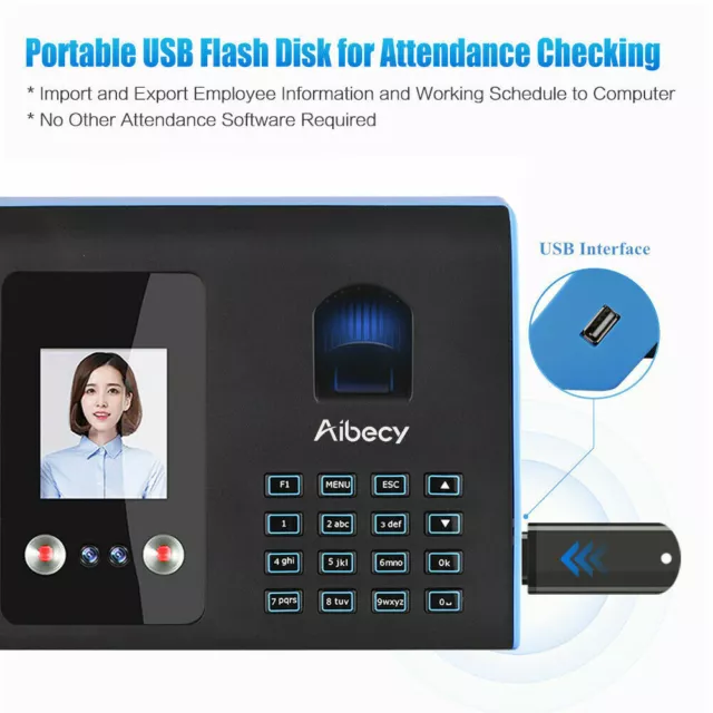 Biometric Time Attendance Machine Face Fingerprint Password System USB Clock In