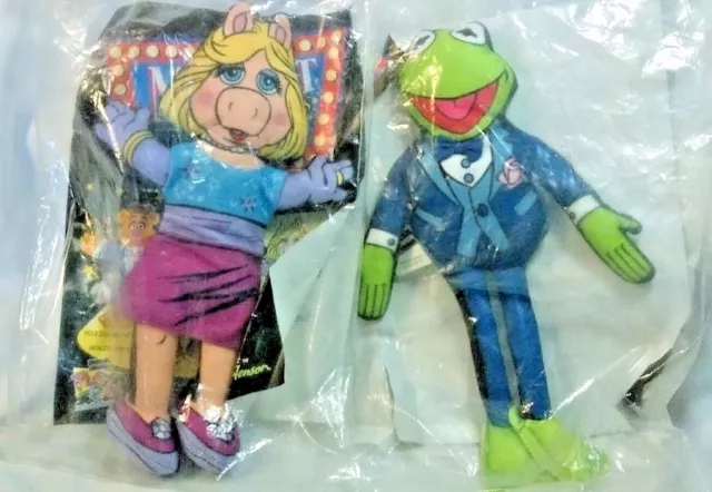 Muppets KERMIT the FROG & MISS PIGGY Dolls 1998 Set 2 NEW in PACKAGES +BONUS BAG