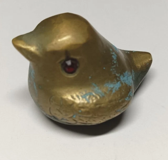 OISEAU BRONZE ALLIAGE cuivre étain yeux pierres rouges 4 X 3 cms 142 ...
