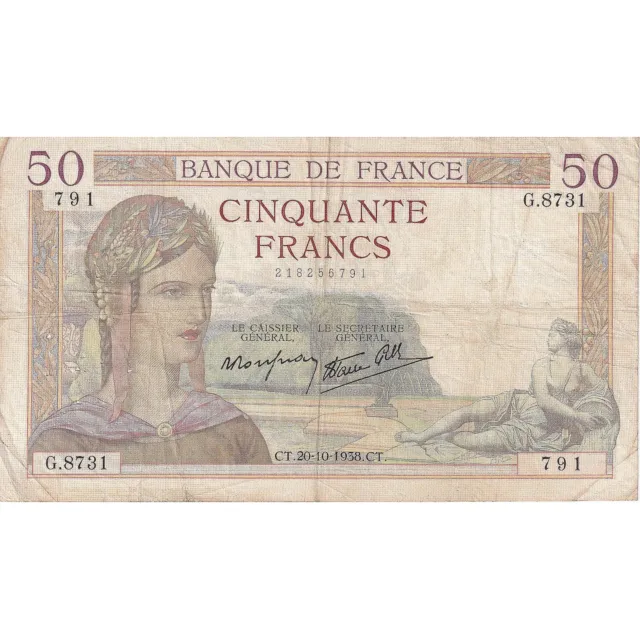 [#195708] France, 50 Francs, Cérès, 1938, G.8731, TB, Fayette:18.16, KM:85b