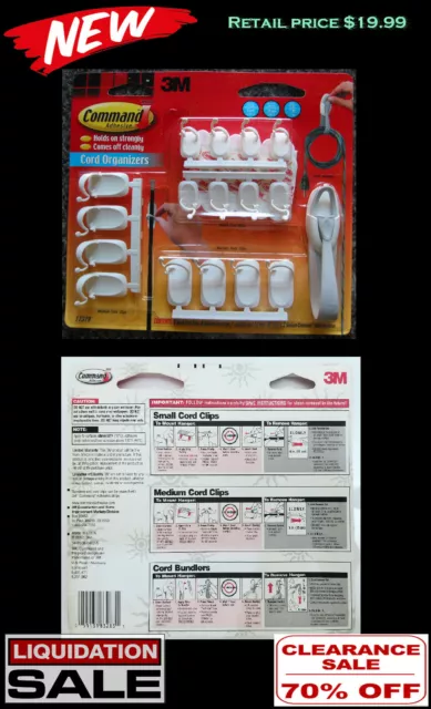 3M Cord Organizer 17 Pc Kit With 24 Pc Command Adhesive Strips 17379 New
