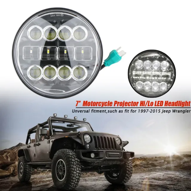 Dot Approved 7'' Round LED phare Feux avant Hi-Lo Beam pour Jeep Wrangler JK TJ