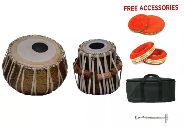 Tabla Drums Set Concert Quality Hammer Brass Bayan-Sheesham Wood Dayan With Bag