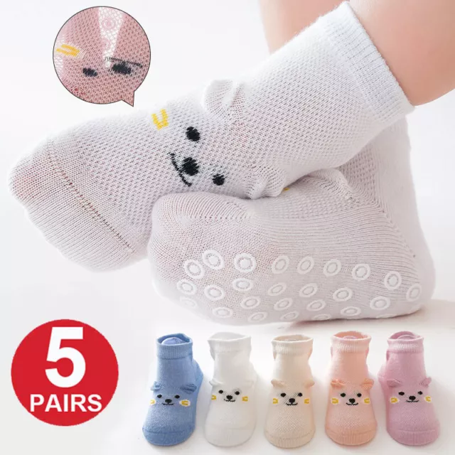 5x Baby Toddlers Girls Anti Slip Skid Socks Set Kids Summer Mesh Thin Floor Sock