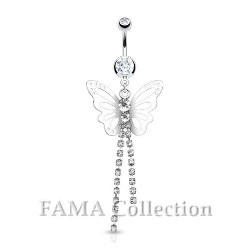 FAMA Butterfly with Paved Gem Chimes Trail Fancy Belly Ring 316L Surgical Steel