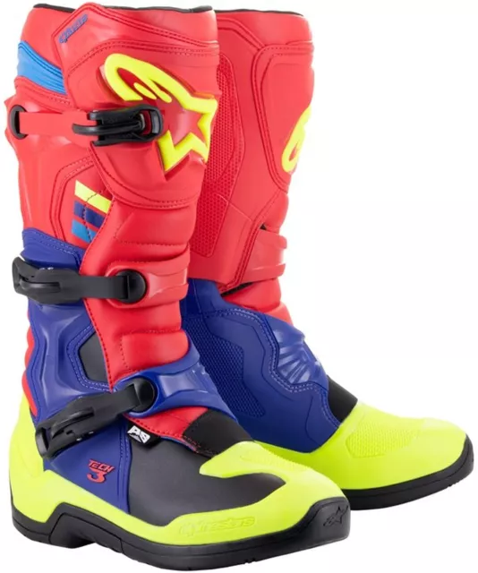 Stivali moto cross Alpinestars Tech 3 RED DARK BLUE YELLOW FL