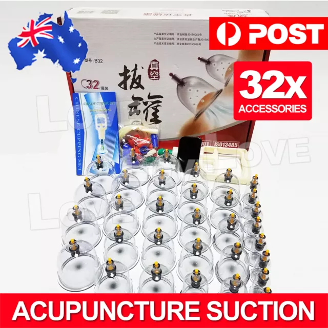 32 Cups Vacuum Cupping Set Massage Acupuncture Suction Massager Pain Relief NEW