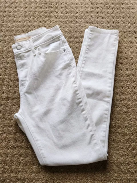 Levis 721 Jeans Womens High Rise Skinny White Denim Raw Hem Sz 27 Stretch