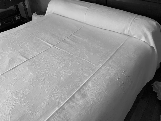 LINGE ANCIEN COUVRE Lit De Mariage Blanc 2 Cotés Franges EUR 170,00 - PicClick FR